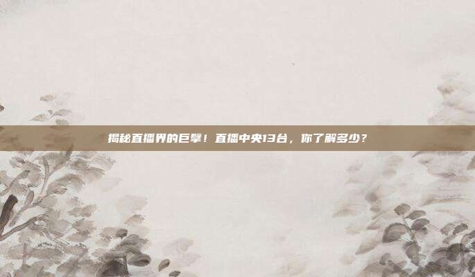 揭秘直播界的巨擘！直播中央13台，你了解多少？