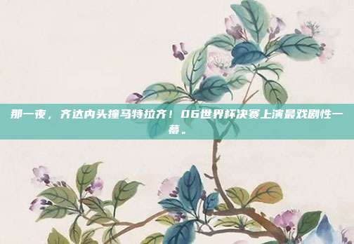 那一夜，齐达内头撞马特拉齐！06世界杯决赛上演最戏剧性一幕。