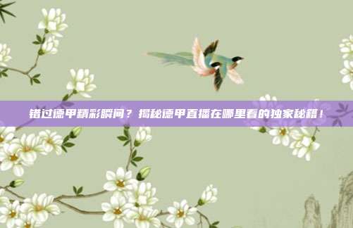 错过德甲精彩瞬间？揭秘德甲直播在哪里看的独家秘籍！
