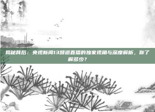 揭秘背后：央视新闻13频道直播的独家视角与深度解析，你了解多少？