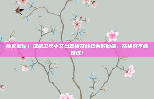 独家揭秘！凤凰卫视中文台直播在线观看的秘密，你绝对不能错过！