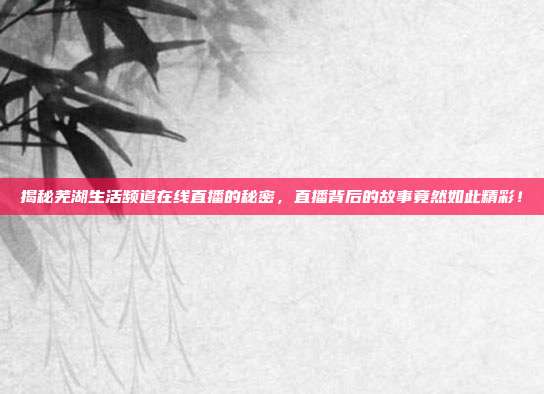 揭秘芜湖生活频道在线直播的秘密，直播背后的故事竟然如此精彩！