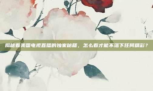 揭秘看美国电视直播的独家秘籍，怎么看才能不落下任何精彩？