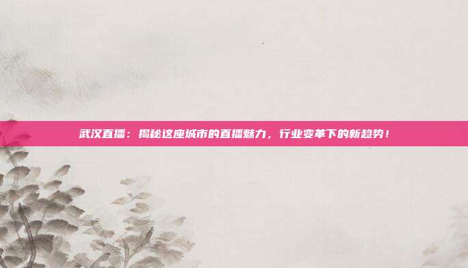武汉直播：揭秘这座城市的直播魅力，行业变革下的新趋势！