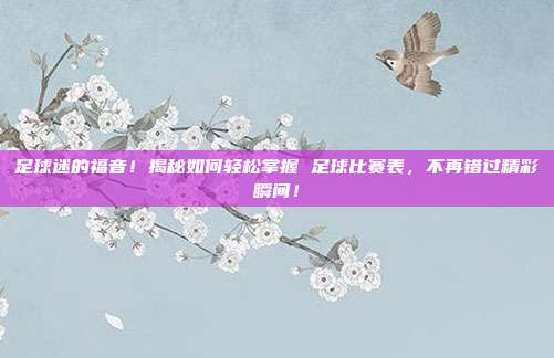 足球迷的福音！揭秘如何轻松掌握 足球比赛表，不再错过精彩瞬间！