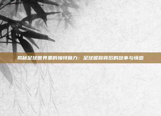 揭秘足球世界里的独特魅力：足球昵称背后的故事与情感