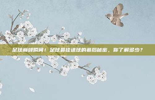 足球巅峰瞬间！足球最佳进球的幕后秘密，你了解多少？