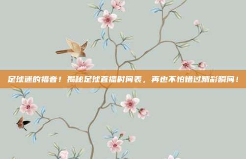 足球迷的福音！揭秘足球直播时间表，再也不怕错过精彩瞬间！