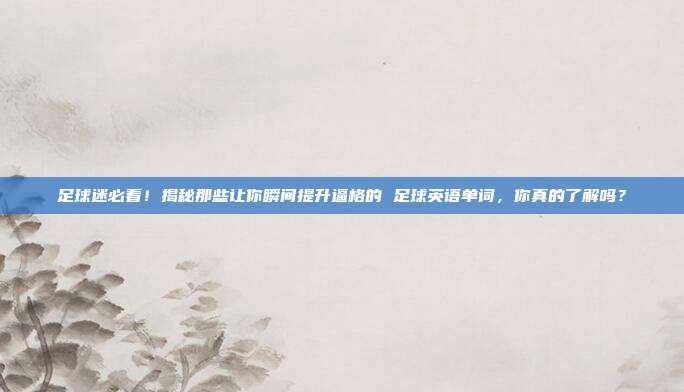 足球迷必看！揭秘那些让你瞬间提升逼格的 足球英语单词，你真的了解吗？