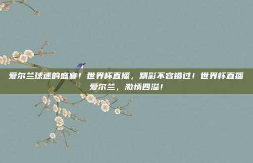 爱尔兰球迷的盛宴！世界杯直播，精彩不容错过！世界杯直播爱尔兰，激情四溢！