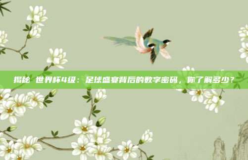 揭秘 世界杯4级：足球盛宴背后的数字密码，你了解多少？