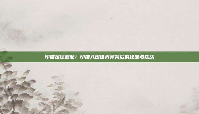 印度足球崛起！印度入围世界杯背后的秘密与挑战