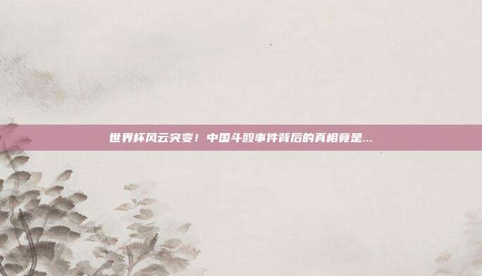 世界杯风云突变！中国斗殴事件背后的真相竟是...