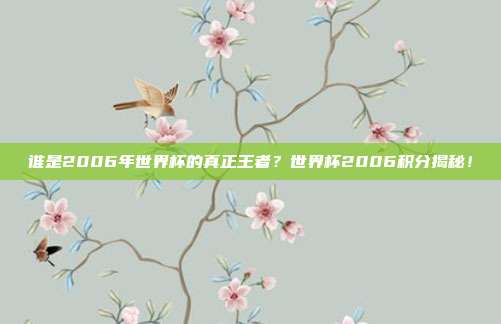 谁是2006年世界杯的真正王者？世界杯2006积分揭秘！