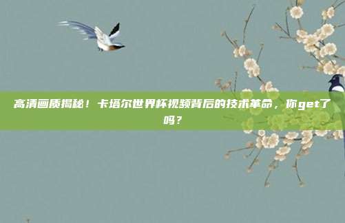高清画质揭秘！卡塔尔世界杯视频背后的技术革命，你get了吗？