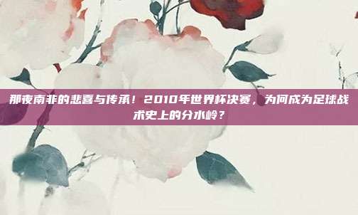 那夜南非的悲喜与传承！2010年世界杯决赛，为何成为足球战术史上的分水岭？