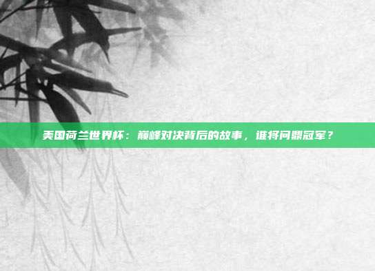 美国荷兰世界杯：巅峰对决背后的故事，谁将问鼎冠军？
