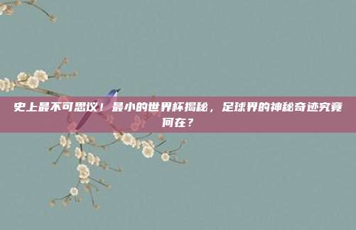 史上最不可思议！最小的世界杯揭秘，足球界的神秘奇迹究竟何在？