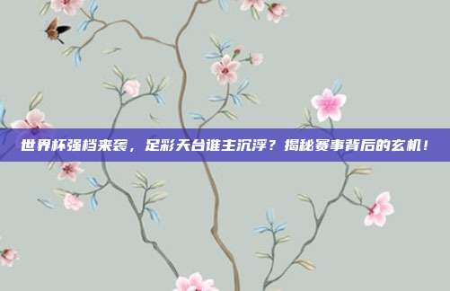 世界杯强档来袭，足彩天台谁主沉浮？揭秘赛事背后的玄机！