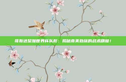 哥斯达黎加世界杯队形：揭秘南美劲旅的战术精髓！