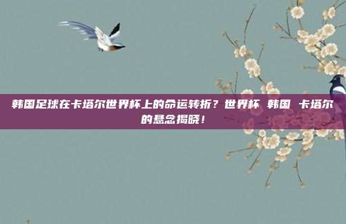 韩国足球在卡塔尔世界杯上的命运转折？世界杯 韩国 卡塔尔的悬念揭晓！