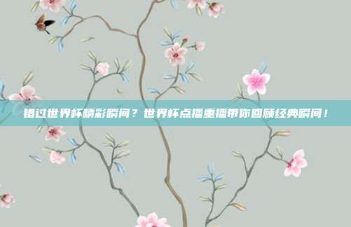 错过世界杯精彩瞬间？世界杯点播重播带你回顾经典瞬间！