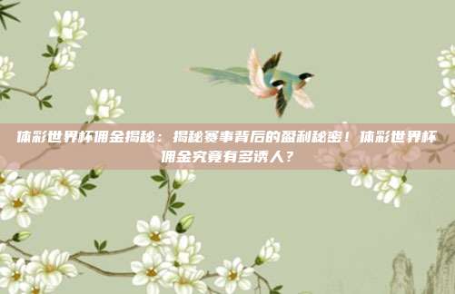 体彩世界杯佣金揭秘：揭秘赛事背后的盈利秘密！体彩世界杯佣金究竟有多诱人？