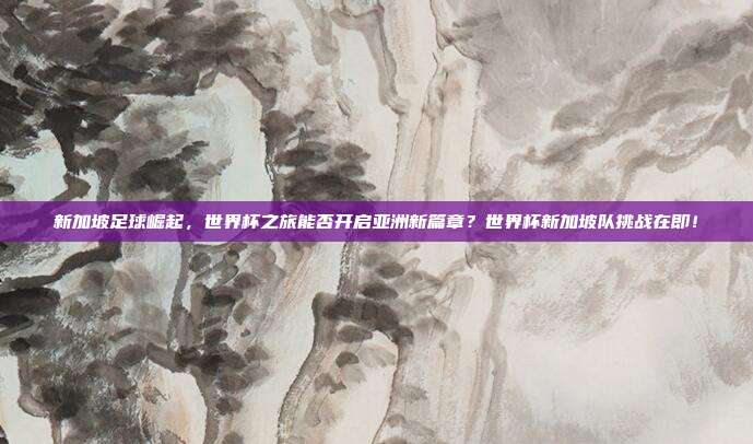 新加坡足球崛起，世界杯之旅能否开启亚洲新篇章？世界杯新加坡队挑战在即！