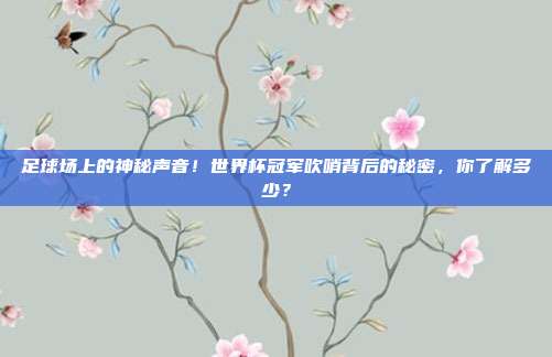 足球场上的神秘声音！世界杯冠军吹哨背后的秘密，你了解多少？