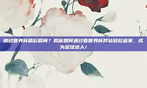 错过世界杯精彩瞬间？揭秘如何通过看世界杯网站轻松追赛，成为足球达人！