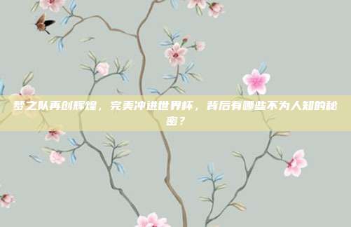 梦之队再创辉煌，完美冲进世界杯，背后有哪些不为人知的秘密？