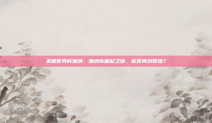 美国世界杯加纳：加纳队崛起之谜，能否再创辉煌？