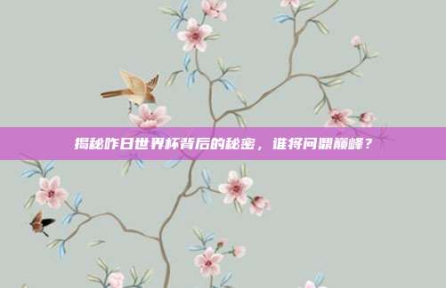 揭秘咋日世界杯背后的秘密，谁将问鼎巅峰？