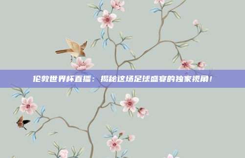 伦敦世界杯直播:揭秘这场足球盛宴的独家视角!