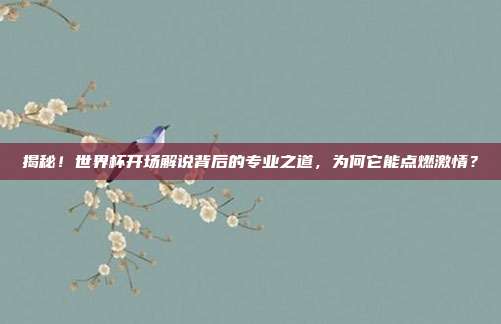 揭秘！世界杯开场解说背后的专业之道，为何它能点燃激情？