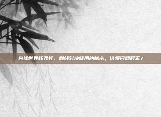 台球世界杯双打:巅峰对决背后的秘密,谁将问鼎冠军?