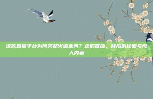 这款直播平台为何突然火遍全网？企鹅直播，背后的秘密与惊人内幕