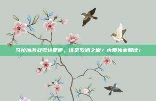 马拉加激战多特蒙德，谁是欧洲之巅？内藏独家解读！