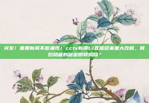 突发！重要新闻不断涌现！cctv新闻13直播迎来重大改版，背后隐藏的秘密即将揭晓？