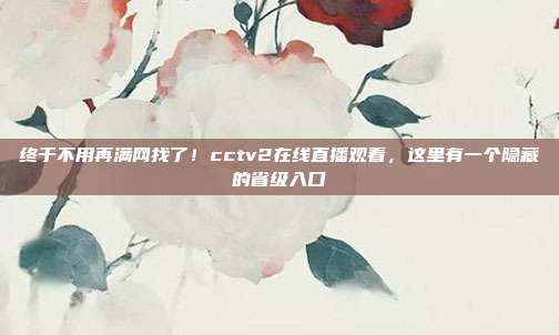 终于不用再满网找了！cctv2在线直播观看，这里有一个隐藏的省级入口