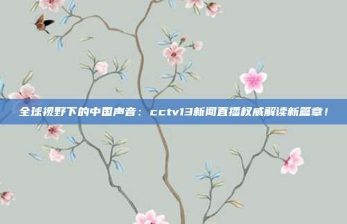 全球视野下的中国声音：cctv13新闻直播权威解读新篇章！