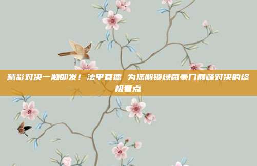 精彩对决一触即发！法甲直播 为您解锁绿茵豪门巅峰对决的终极看点