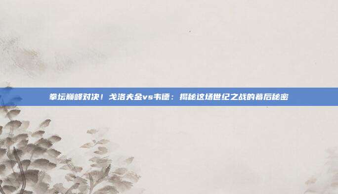 拳坛巅峰对决！戈洛夫金vs韦德：揭秘这场世纪之战的幕后秘密