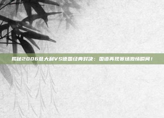揭秘2006意大利VS德国经典对决：国语再现赛场激情瞬间！