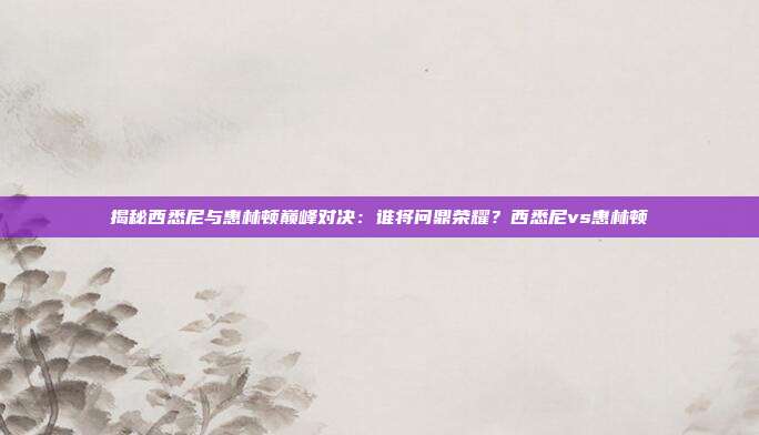 揭秘西悉尼与惠林顿巅峰对决：谁将问鼎荣耀？西悉尼vs惠林顿
