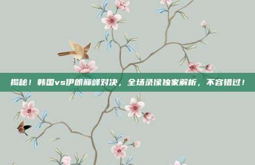 揭秘！韩国vs伊朗巅峰对决，全场录像独家解析，不容错过！