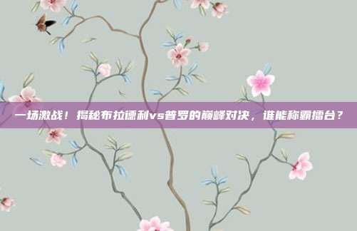 一场激战！揭秘布拉德利vs普罗的巅峰对决，谁能称霸擂台？