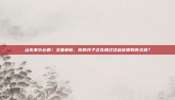 山东家长必看！全面解析，你的孩子正在错过这些优质教育资源？