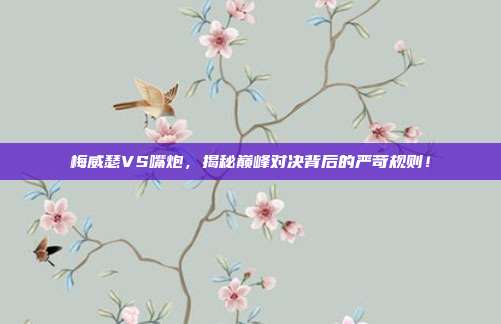 梅威瑟VS嘴炮,揭秘巅峰对决背后的严苛规则!