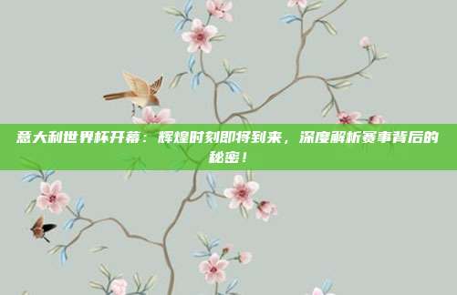意大利世界杯开幕：辉煌时刻即将到来，深度解析赛事背后的秘密！